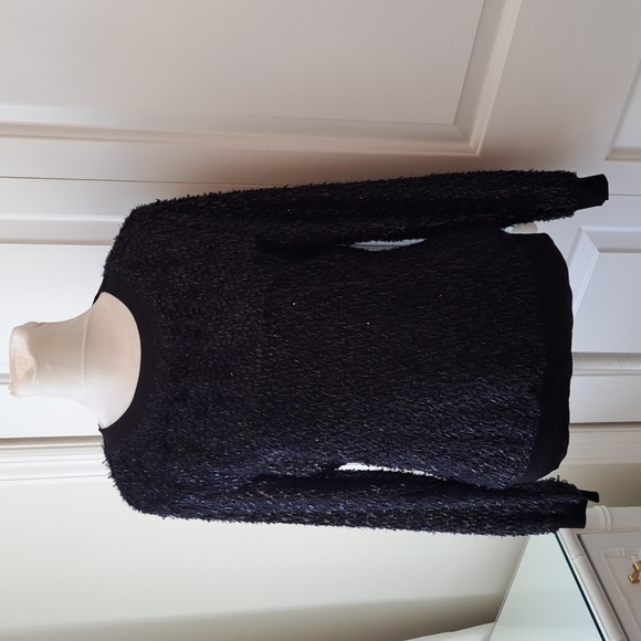 NWT‎ Trina Turk Womens Black  Shiny Fringe Pullover Crewneck Blouse XS - Picture 1 of 10